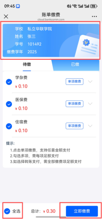 缴费步骤四：查询费用